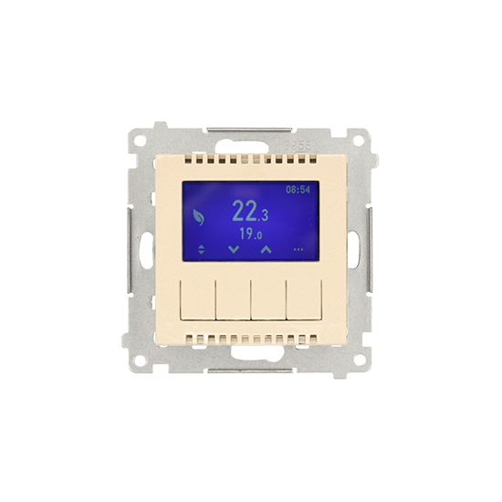 Simon 54 Regulator temperatury z wyświetlaczem (czujnik wewnętrzny lub sonda) kremowy DETD1A.01/41