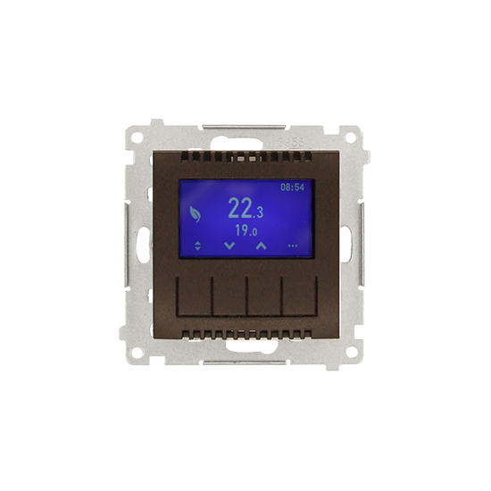 Simon 54 Regulator temperatury z wyświetlaczem (czujnik wewnętrzny lub sonda) brąz mat, metalizowany DETD1A.01/46